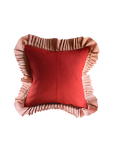 Load image into Gallery viewer, Wine Red &amp; Rose Pink Ruffle Cushion

