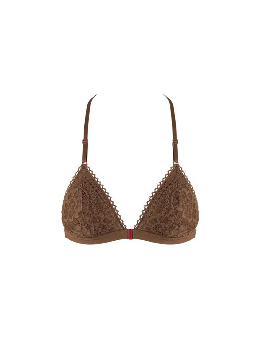 Back Detail Triangle in Floral Lace - Mocha