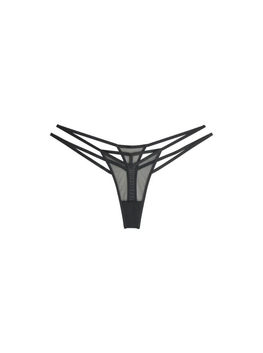 String Panty in Sheer Tulle Graphic Straps - Black