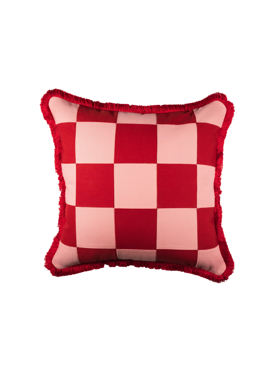 Wine Red & Rose Pink Patchwork Cushion