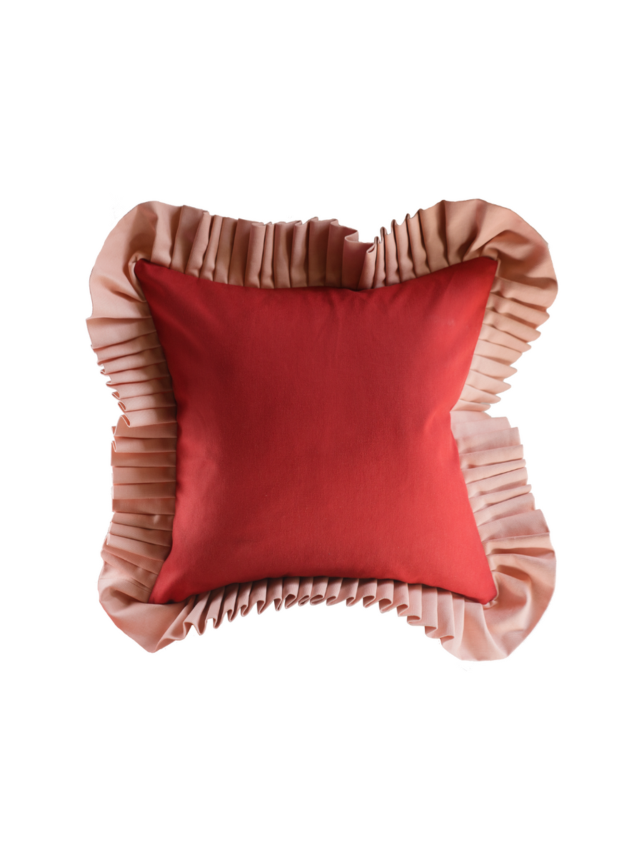 Wine Red & Rose Pink Ruffle Cushion