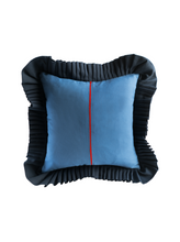 Load image into Gallery viewer, Navy Blue Patchwork Ruffle Cushion

