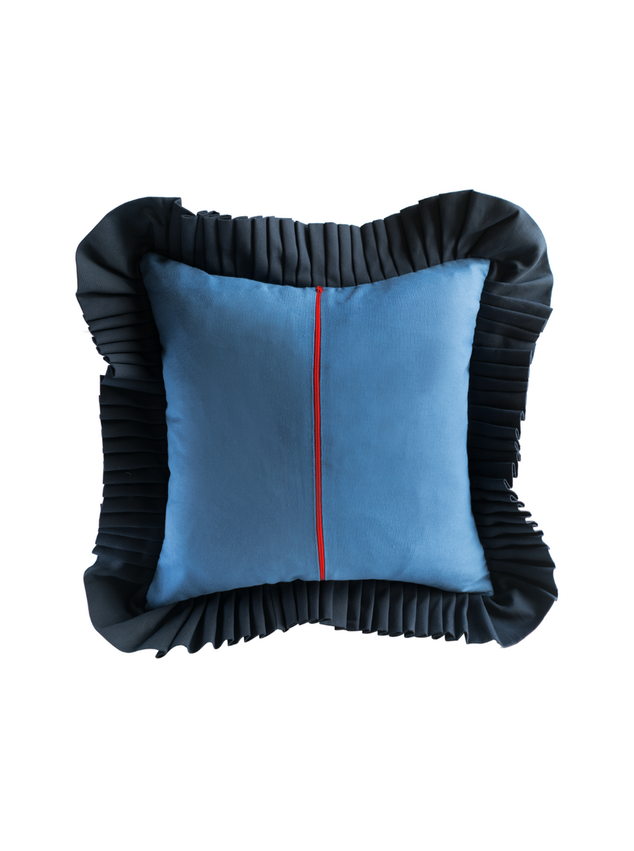 Navy Blue Patchwork Ruffle Cushion